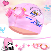 儿童泳帽PU涂层泳镜防水公主卡通游泳镜男童女童宝宝护耳泳帽套装