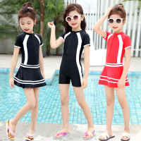 儿童泳衣女连体裙式平角泳裤女童专业训练游泳衣小中大童宝宝泳装