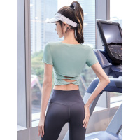 瑜伽服女短袖夏季健身服薄款速干透气显瘦健身房运动服网红上衣女
