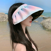防晒帽子女夏季大檐黑胶遮阳帽渐变色空顶贝壳遮脸太阳帽防紫外线