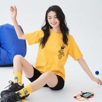 PASS约时尚短袖上衣女式t恤线条涂鸦个性印花短袖休闲舒适宽松t恤