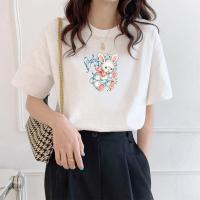 PASS休闲时尚新品短袖女式t恤数字植物印花潮流百搭休闲短袖女夏