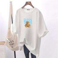 PASS22年新款短袖时尚百搭潮流碎花小熊印花t恤女式短袖女夏上衣