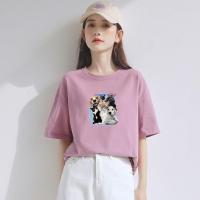 PASS[动物印花]女式t恤短袖夏季新品休闲百搭可爱小清新短袖