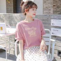 PASS小熊印花女式t恤2022年新品圆领短袖t恤女式打底衫甜美可爱