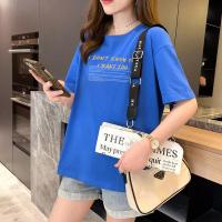 PASS2022年休闲韩版短袖女夏上衣小众设计感印花简约百搭女式t恤