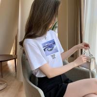 PASS2022新款韩版简约短袖女夏上衣创意字母小雏菊印花女式t恤