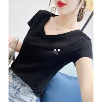 PASS女式t恤短袖22年夏季新品时尚蝴蝶字母印花短袖休闲百搭t恤女