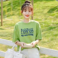 PASS 落肩短袖T恤女夏季舒适内搭纯色短袖女上衣笑脸印花校园女式