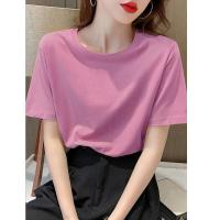 PASS2022夏装新款T恤女落肩简约圆领短袖趣味卡通图案女式t恤