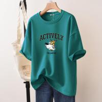 PASS[夏日推荐]t恤女新款日系印花圆领短袖t恤女休闲宽松女式t