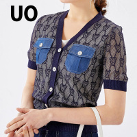 UO夏季 时尚优雅V领单排扣针织上衣