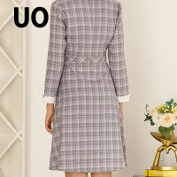UO小香风淑女气质小翻领收腰显瘦连衣裙