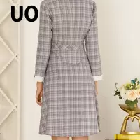 UO小香风淑女气质小翻领收腰显瘦连衣裙
