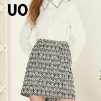 UO夏季 简约百搭格纹高腰显瘦半身裙