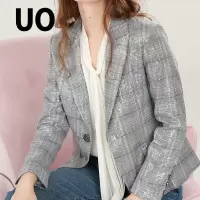 UO夏季时尚通勤格纹西装外套女