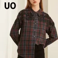 UO夏季 休闲百搭格纹翻领女式衬衫