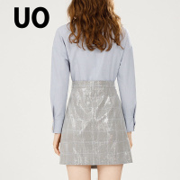 UO拼接高光显瘦单排扣连衣裙