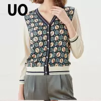 UO夏季时尚印花单排扣针织毛衫