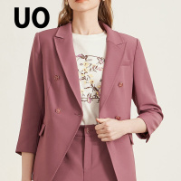 UO夏季 减龄纯色七分袖修身西装女式短外套