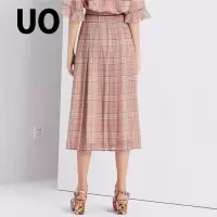 UO夏季时尚文艺格纹中长款百褶裙半身裙