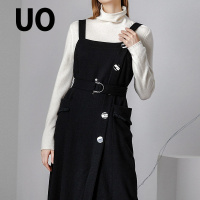 UO夏季 纯色羊毛系带显瘦中长款背带裙