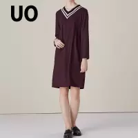 UO简约V领中长款羊毛呢连衣裙