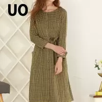 UO夏季 气质格纹系带显瘦中长款连衣裙