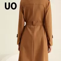 UO夏季 通勤纯色翻领时尚收腰显瘦中长风衣外套