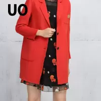 UO夏季中长款双口袋修身毛呢外套女