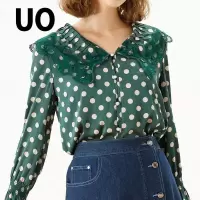 UO夏季时尚波点气质娃娃领衬衫