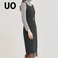 UO秋冬 气质蕾丝拼接修身显瘦背带无袖连衣裙女