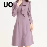 UO秋季时尚文艺荷叶边长袖衬衫裙连衣裙