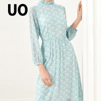 UO夏季夏季时尚法式碎花长袖连衣裙女