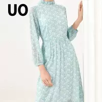UO夏季夏季时尚法式碎花长袖连衣裙女