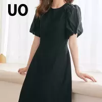 UO春季 精致圆领纯色收腰优雅小礼服中长款连衣裙