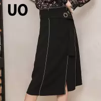 UO夏季 简约纯色A字高腰中长款半身裙