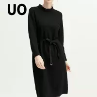 UO夏季纯色时尚收腰立领通勤连衣裙