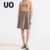 UO夏季腰部系带格子纹时尚半身裙女