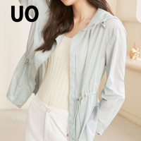 UO夏季 纯色连帽抽绳收腰透气防晒衣女式外套