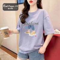 额尔菲斯夏季新款韩版卡通印花时尚短袖t恤休闲通勤女式T恤