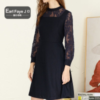 额尔菲斯时尚刺绣蕾丝拼接中长连衣裙女