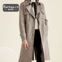 额尔菲斯气质翻领系带中长款女式风衣