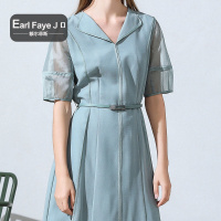 额尔菲斯通勤拼接V领纯色连衣裙女