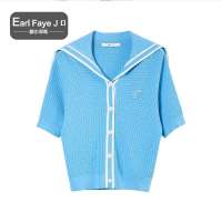 额尔菲斯夏季新款休闲通勤上衣女士针织衫短袖衬衣