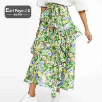 额尔菲斯春夏女士潮流清新印花开衩不规则半身裙裙子
