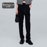 额尔菲斯烟管直筒薄款设计感气质垂感高腰女士休闲裤