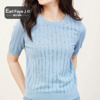 额尔菲斯时尚亮片圆领短袖修身针织女士上衣