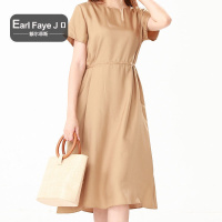 额尔菲斯时尚纯色圆领短袖连衣裙