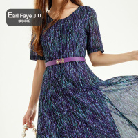 额尔菲斯时尚优雅显瘦蕾丝短袖圆领长款连衣裙女